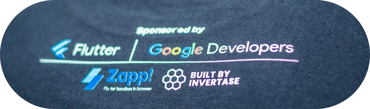 Image of some of our sponsors on the FlutterBytes Conference merch