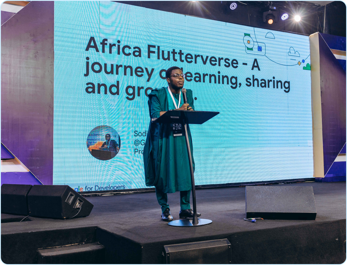 A speaker making presentation